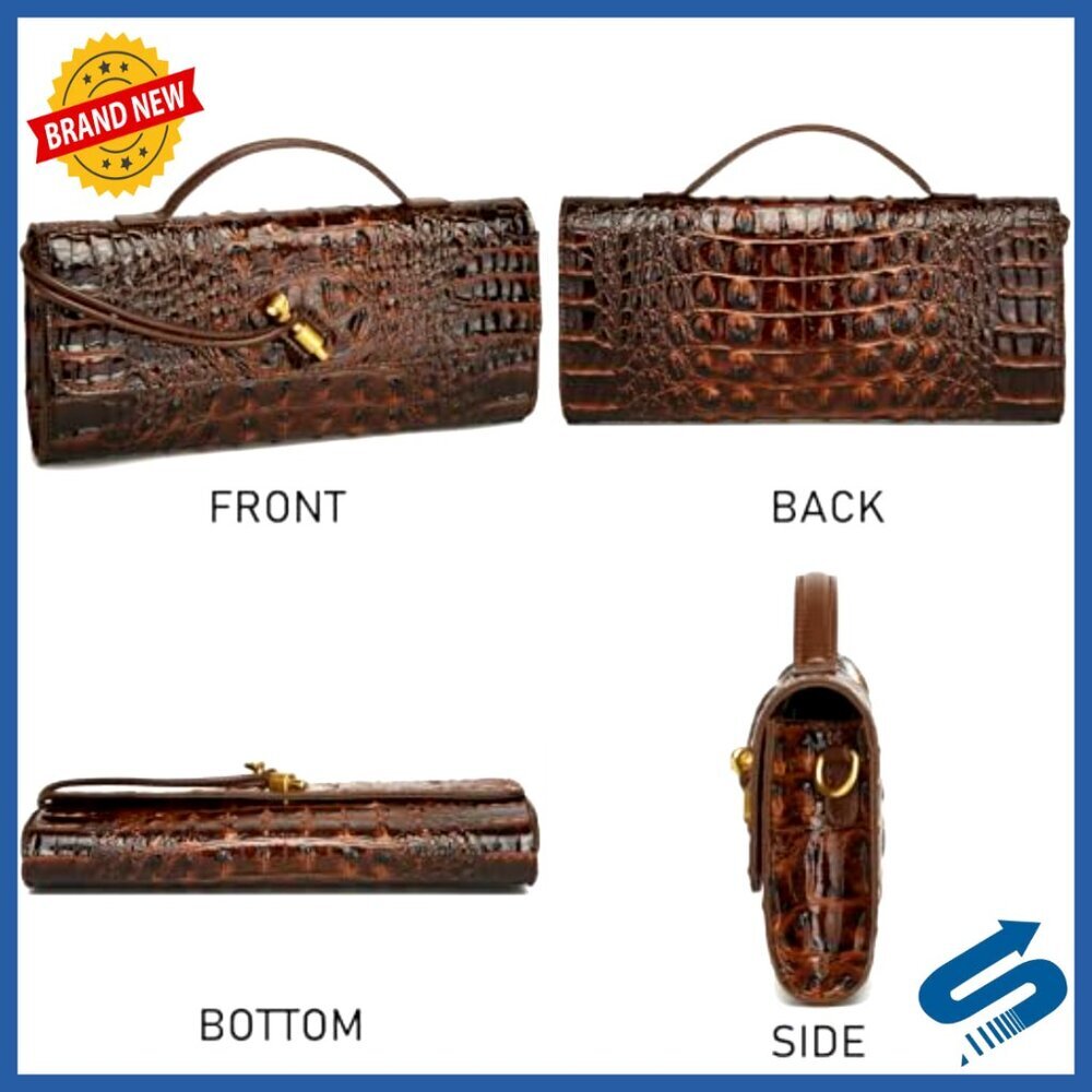 Vegan Leather Crocodile Evening Clutch Crossbody Shoulder Bag Purse - Picture 3 of 7